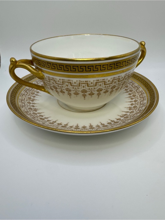 Limoges Other - Vintage Limoges D&C France Gold Greek Key Double Handle Soup Cup & Saucer